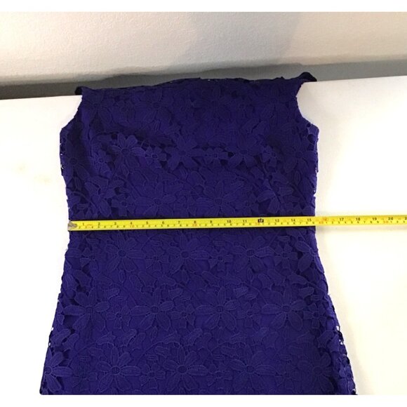 LAUREN RALPH LAUREN- WOMENS PURPLE/BLUE MIDI LACE BATEAU-NECK DRESS SIZE 6 - Picture 6 of 9